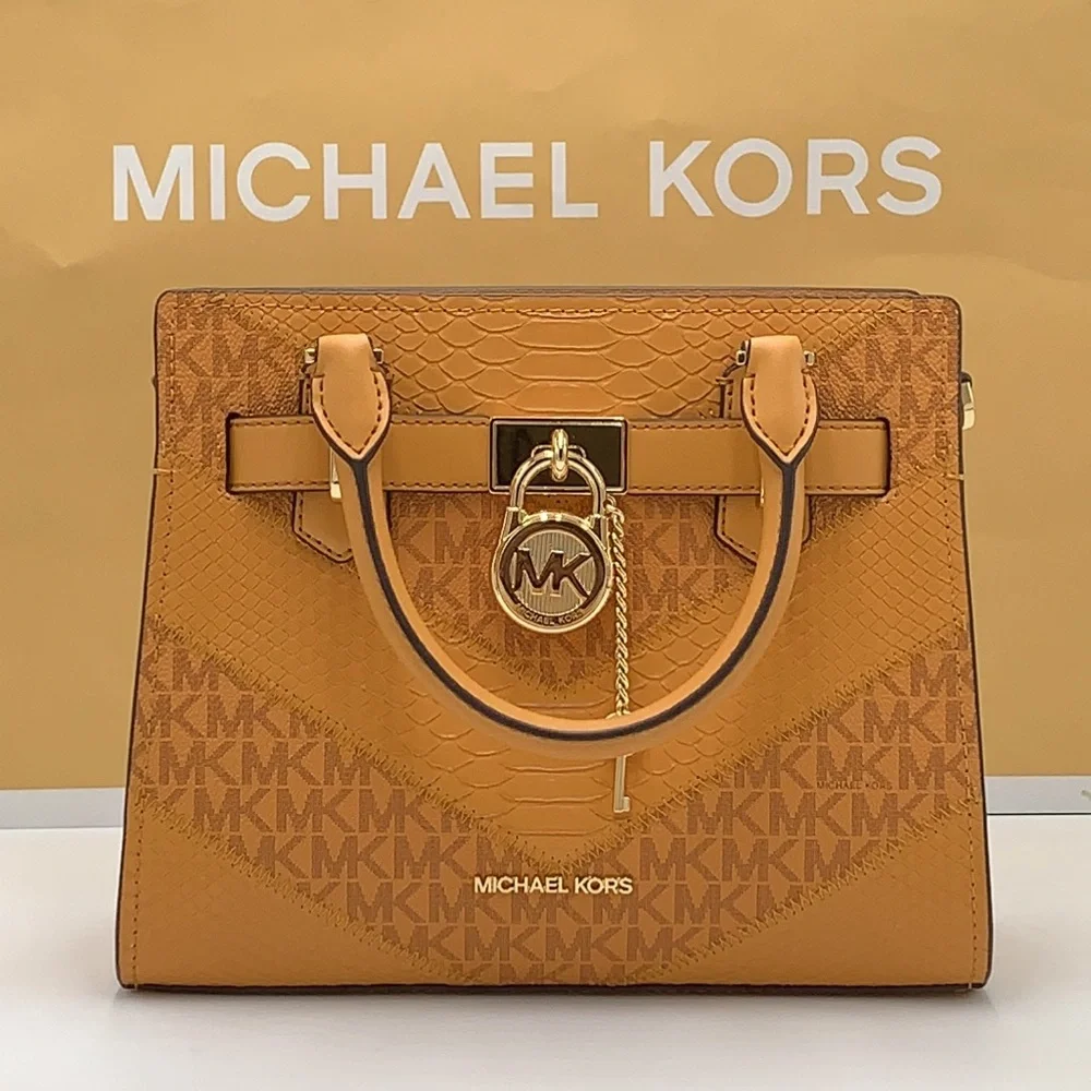 MICHAEL KORS  Hamilton Small Signature Logo and Snake Embossed Satchel Cider
